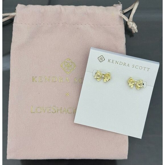 Kendra Scott x LoveShackFancy Gold Bow White CZ Stud Earrings - Picture 1 of 5